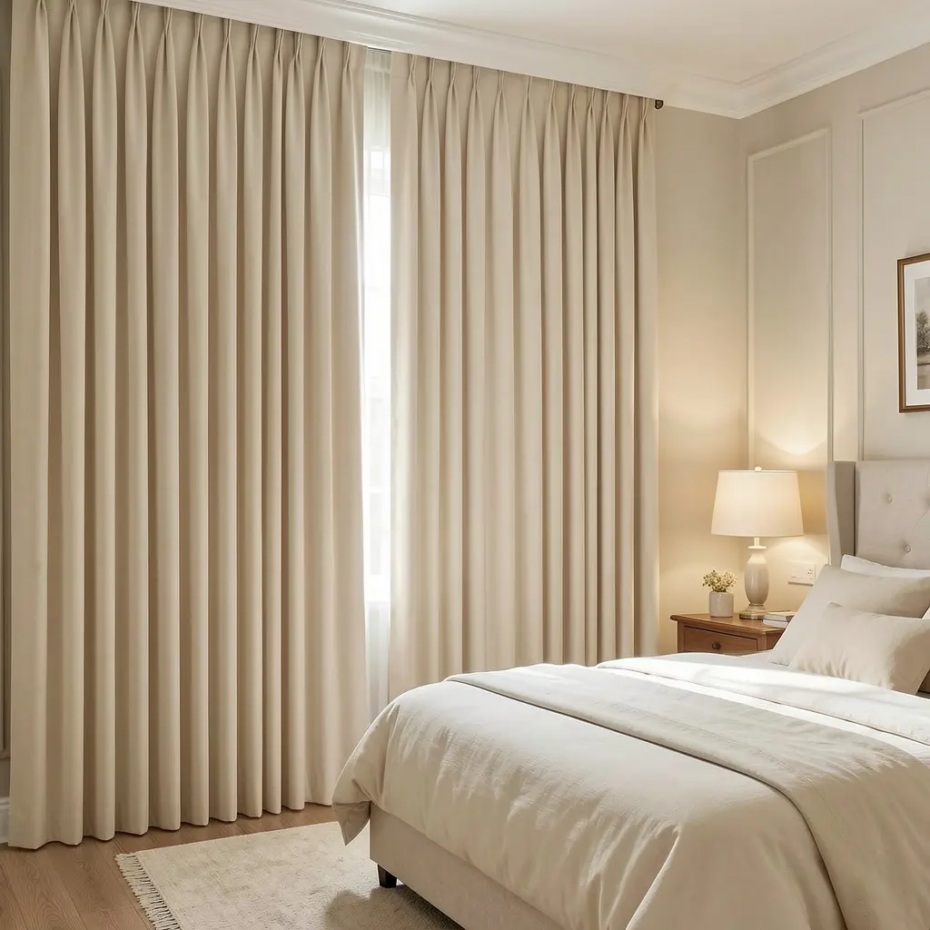 Elegant thermal drapes in bedroom setting